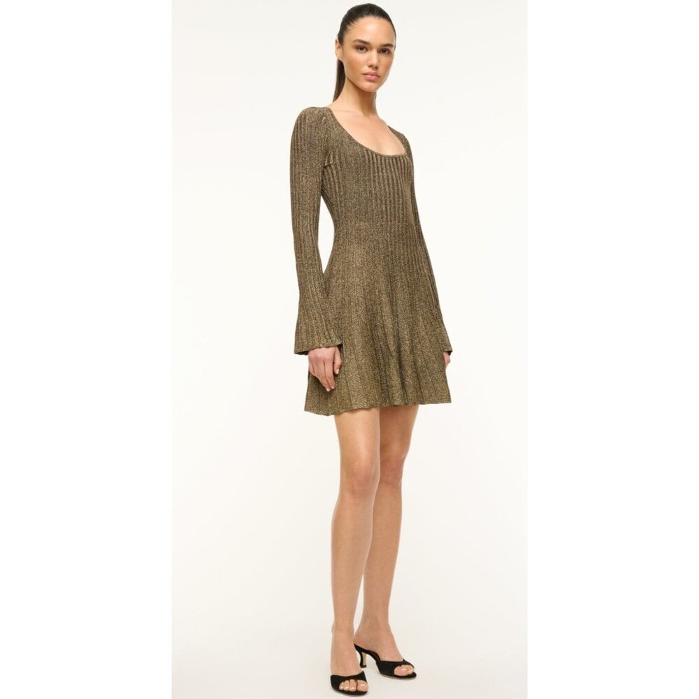 STAUD RAQUEL DRESS METALLIC GOLD LONG SLEEVE SIZE M